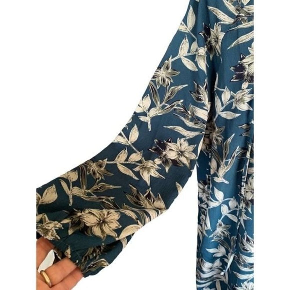 Love Sadie Dress Size XL Teal Floral Long Sleeve Elastic Wrist Lined - Picture 4 of 12